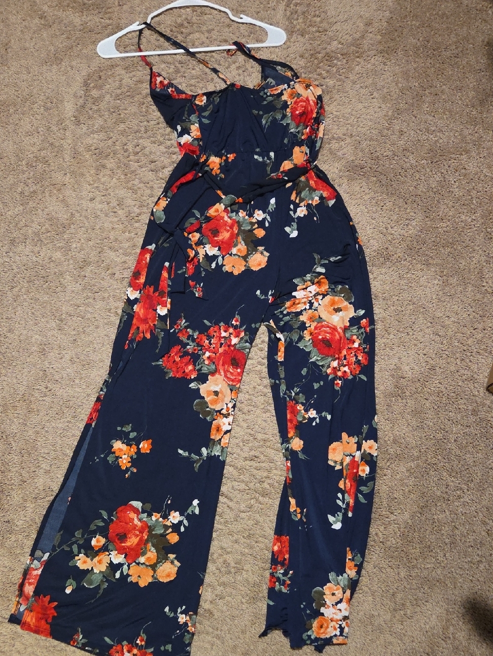 Floral Navy Wide-Leg Jumpsuit - Sleeveless Strappy